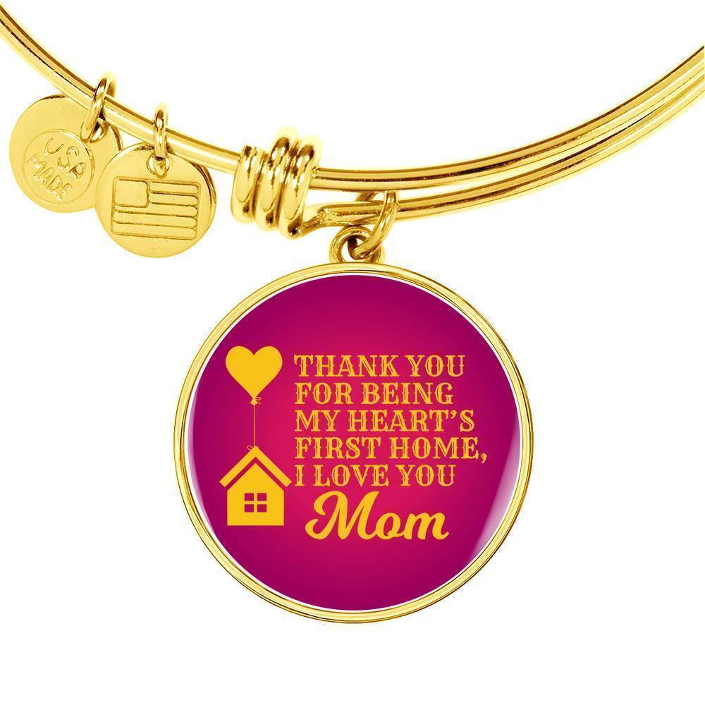 Thank You For Being My Heart's Home Personalized Engraved Gold Heart Bangle